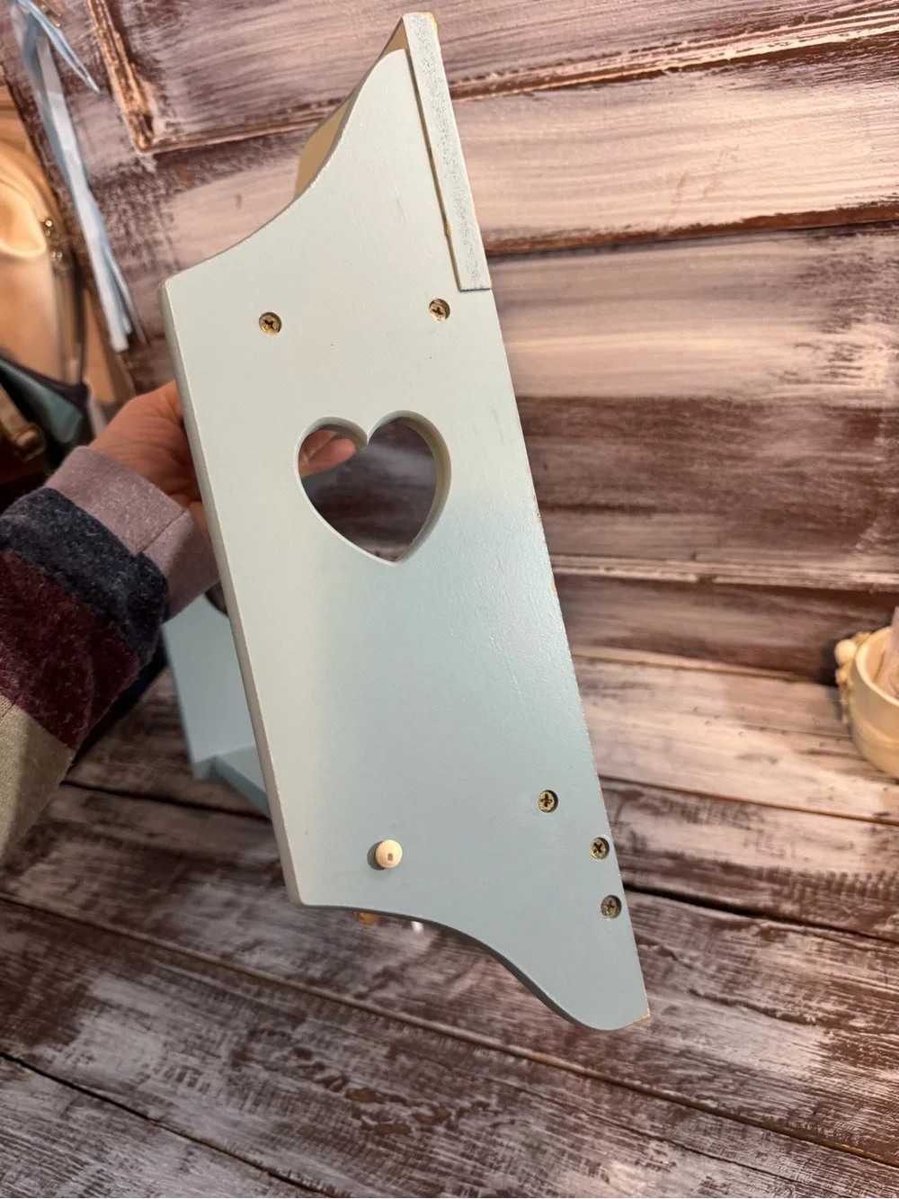 Blue and Cream Heart Wall Shelf with Pegs